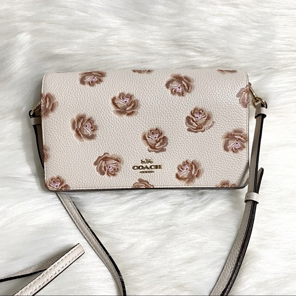 Coach Handbags - Coach Foldover Crossbody Clutch With Rose Print